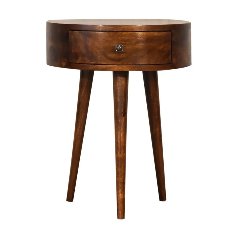 Solid Wood Chestnut Semi Circle Nightstand, 1-Drawer, Nordic Legs by HouseOfZazla