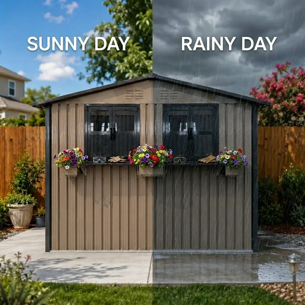 6x9 FT Outdoor Metal Storage Shed with Window & Flower Rack by HouseOfZazla