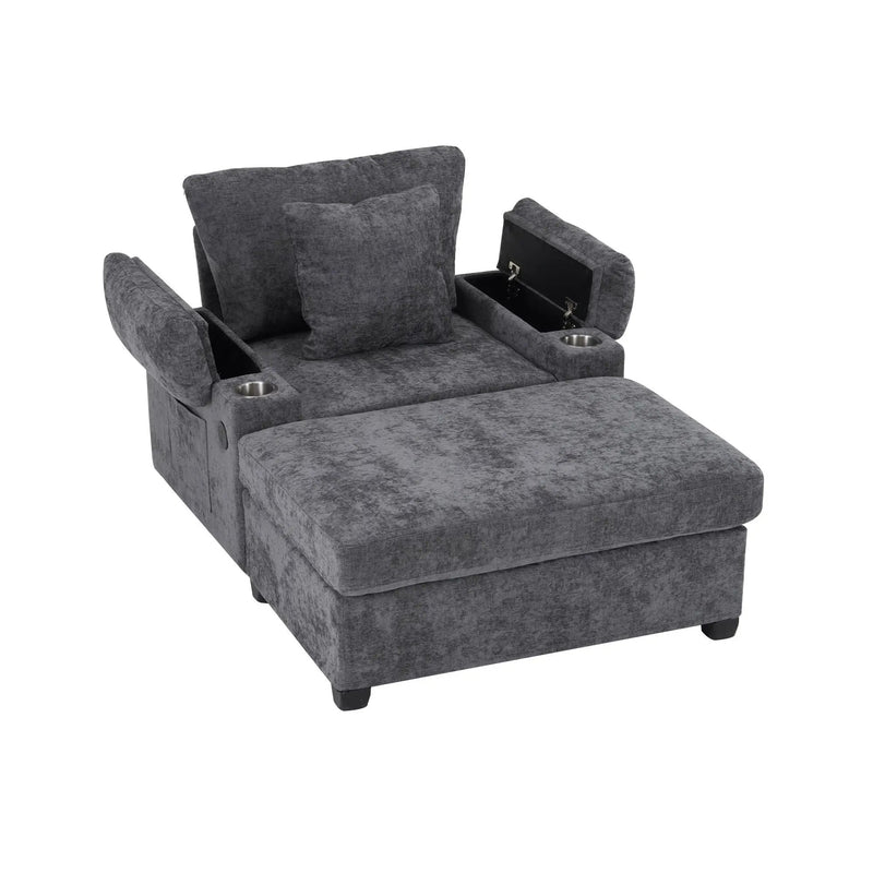 Modern Oversized Chair With Ottoman, Cupholders And USB Charging Ports by Unique Piece Furniture