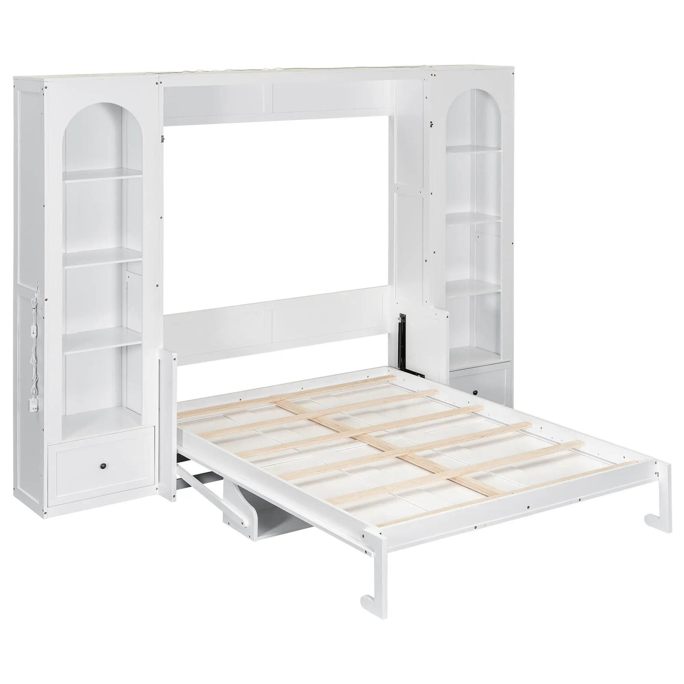 French Style Murphy Platform Bed With Shelf, Side Cabinets, Drawers And LED by HouseOfZazla