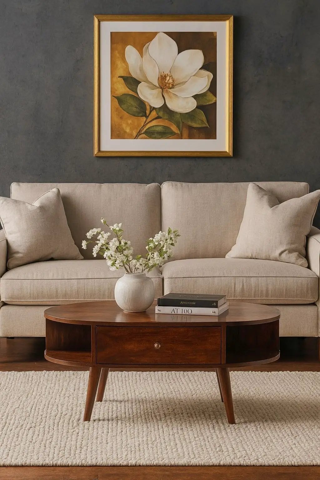 Oval Coffee Table With 1 Drawer - Chestnut by HouseOfZazla