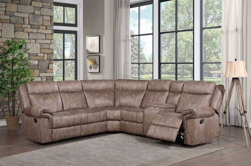 Dollum - Two Tone Nubuck Manual Recliner Sectional Sofa With USB Port Cupholder Console by Unique Piece Furniture