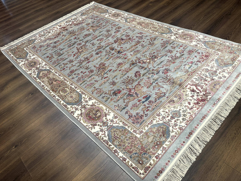 Turkish Silk Rug 5x7, Hunting Design, Animal Pictorials, Bamboo Silk by Jewel Rugs