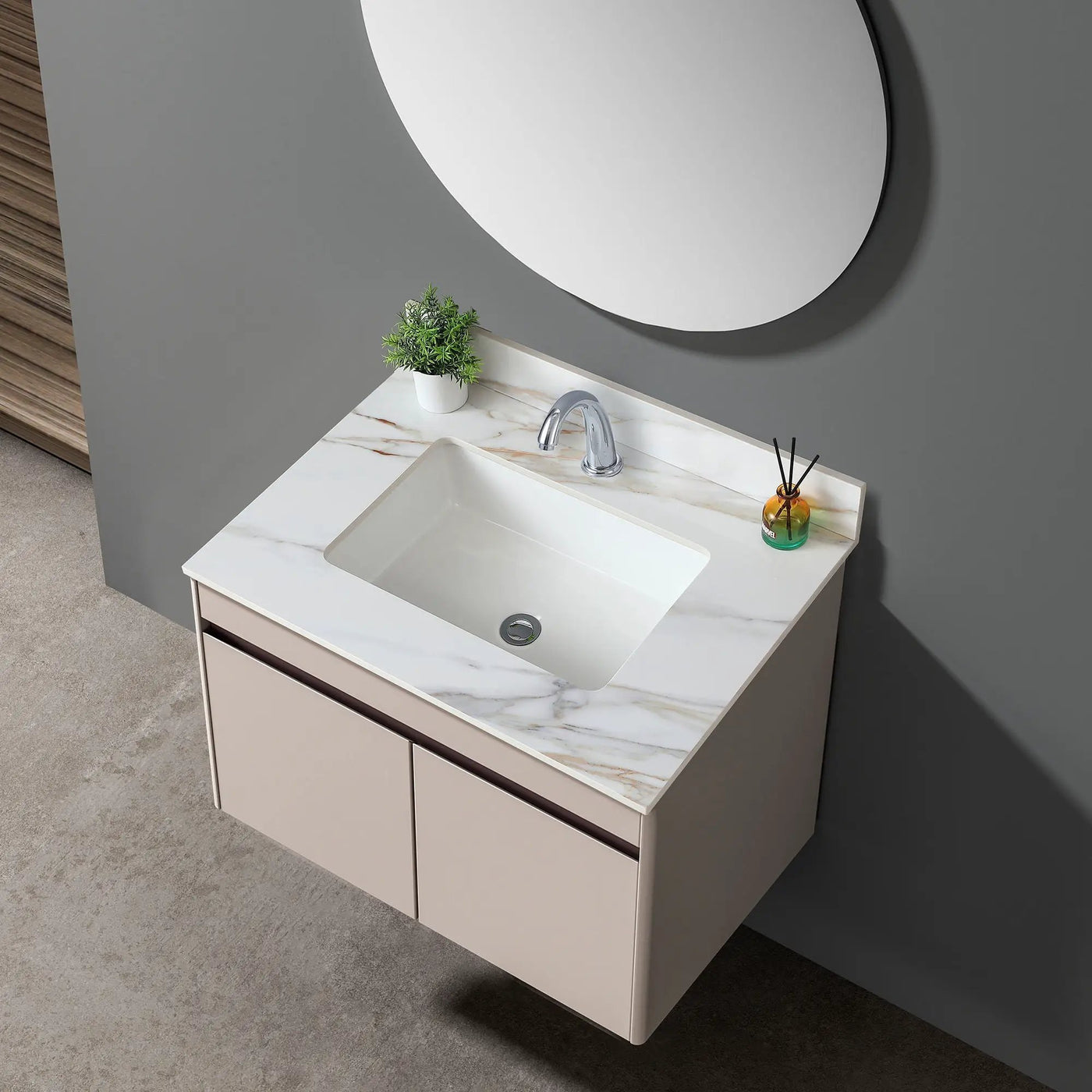 Elegant Vanity Top With Undermount Sink And Backsplash, Sintered Stone by HouseOfZazla