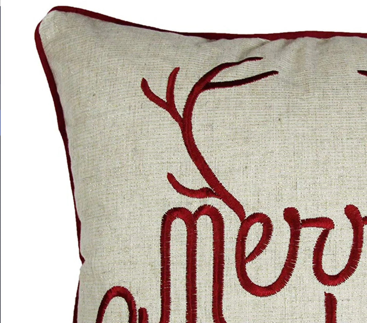 Gold Christmas Throw Pillow with Embroidery - Merry Christmas and Happy New Year, photo 5 of 6