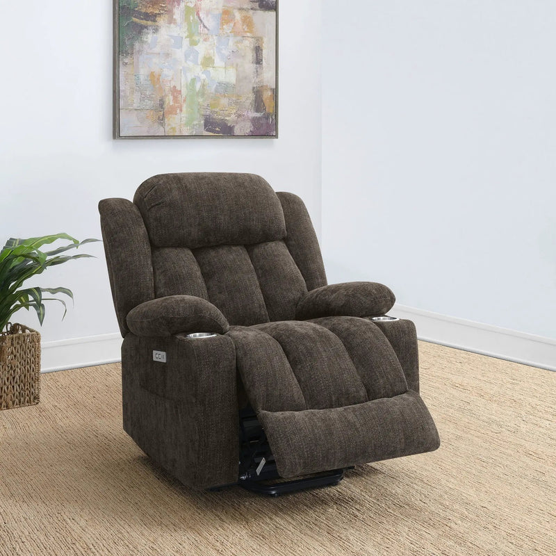 Houston Upholstered Power Lift Recliner Chair Dark Brown by Unique Piece Furniture