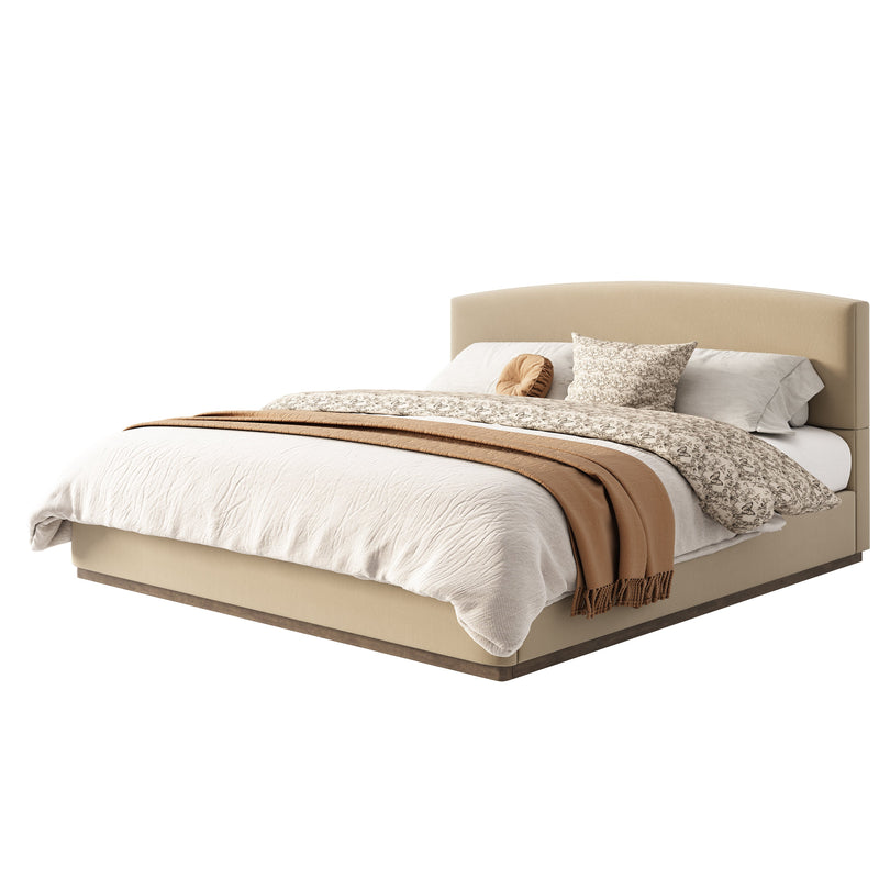 King Size Upholstered Bed Frame With Velvet Fabric Thick Headboard, Solid Wood Base, Camel by HouseOfZazla
