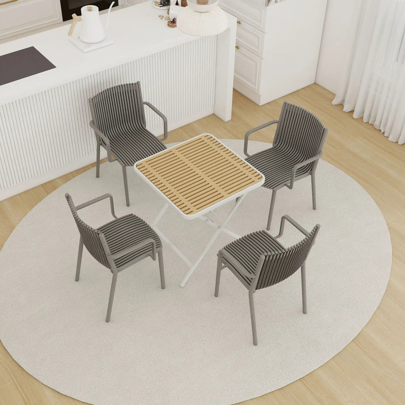 4 Modern Stackable Plastic Armchair Matched With Folding Square Table by HouseOfZazla