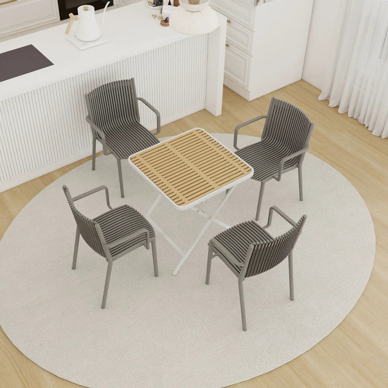 4 Modern Stackable Plastic Armchair Matched With Folding Square Table by HouseOfZazla