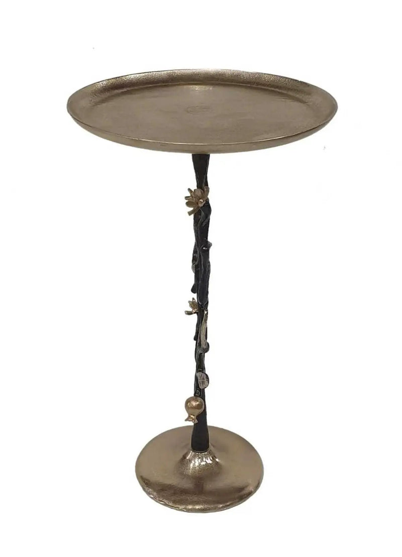 13.8x13.8x24 Black and Gold Aluminum Side Table with Pomegranate Design by HouseOfZazla