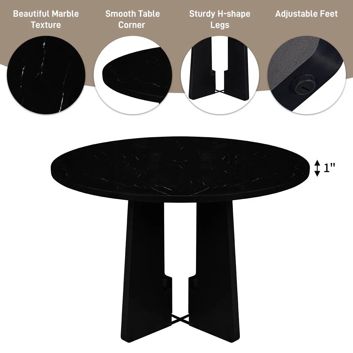 5 Piece Round Dining Table Set, Modern Dining Table And 4 Upholstered Chairs For Dining Room by HouseOfZazla