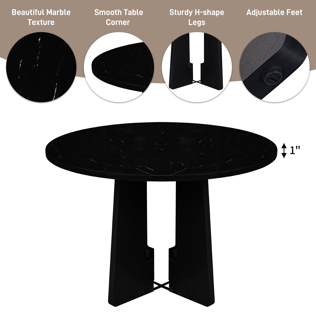 5 Piece Round Dining Table Set with Upholstered Chairs - Black or White, photo 11 of 40