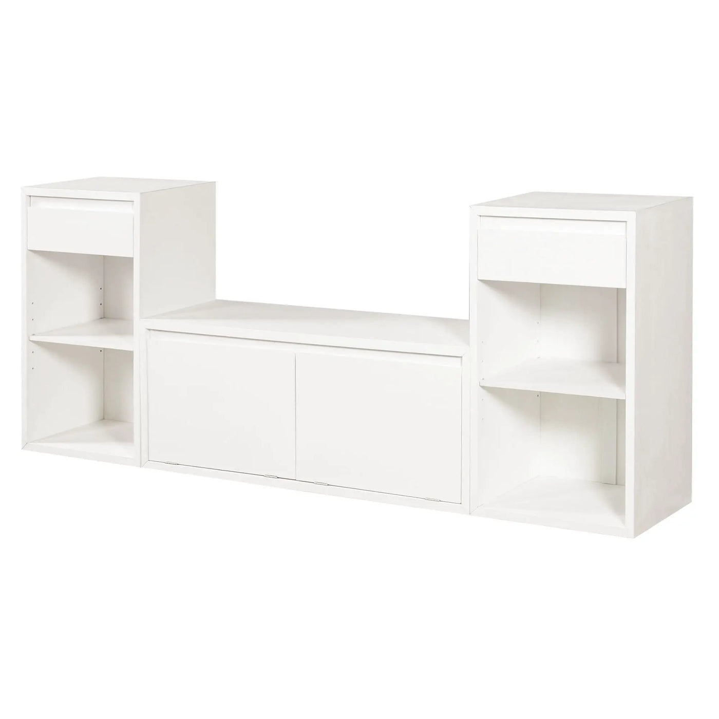 Entryway Storage Bench With Cushion, Drawers & Open Shelves by HouseOfZazla