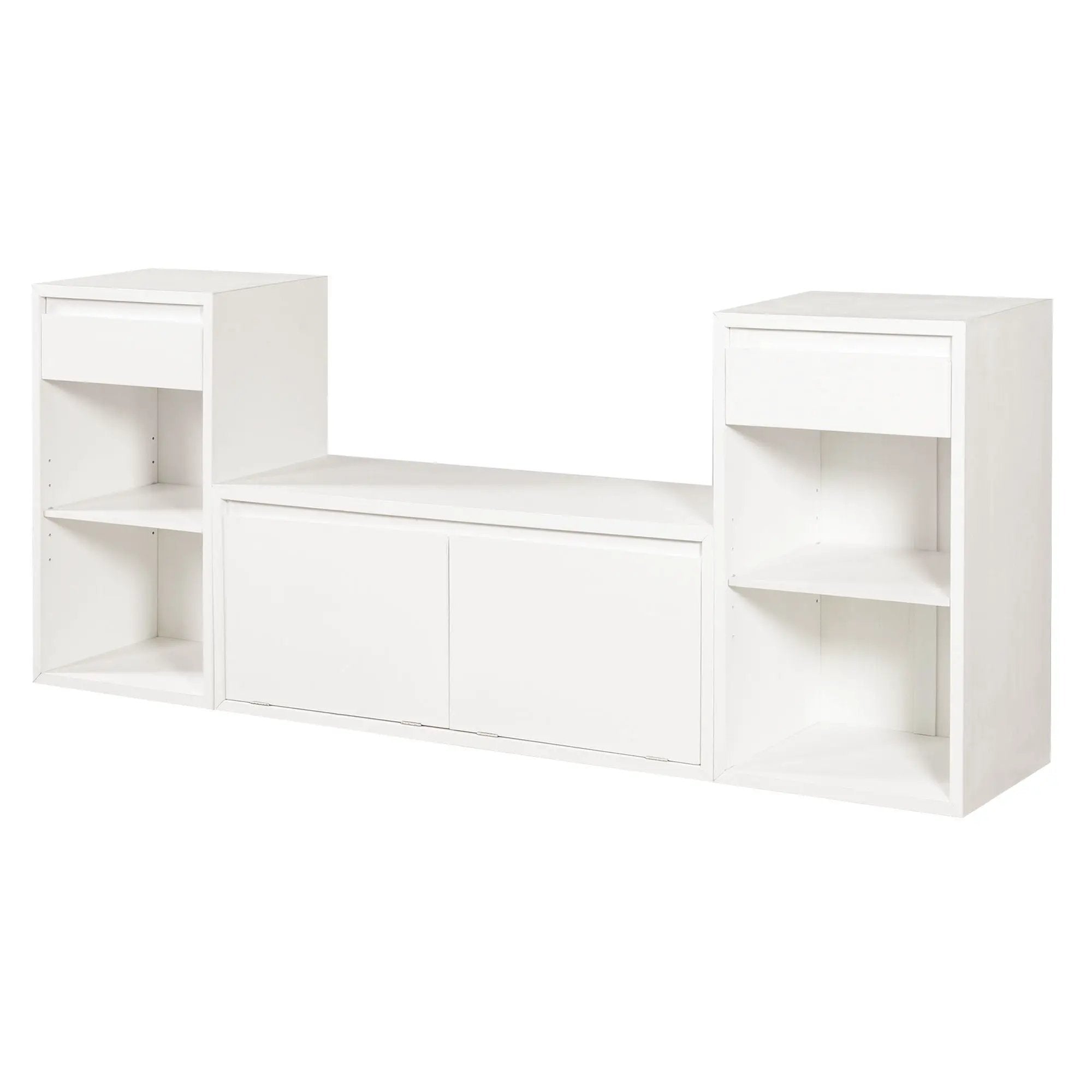 Entryway Storage Bench With Cushion, Drawers & Open Shelves