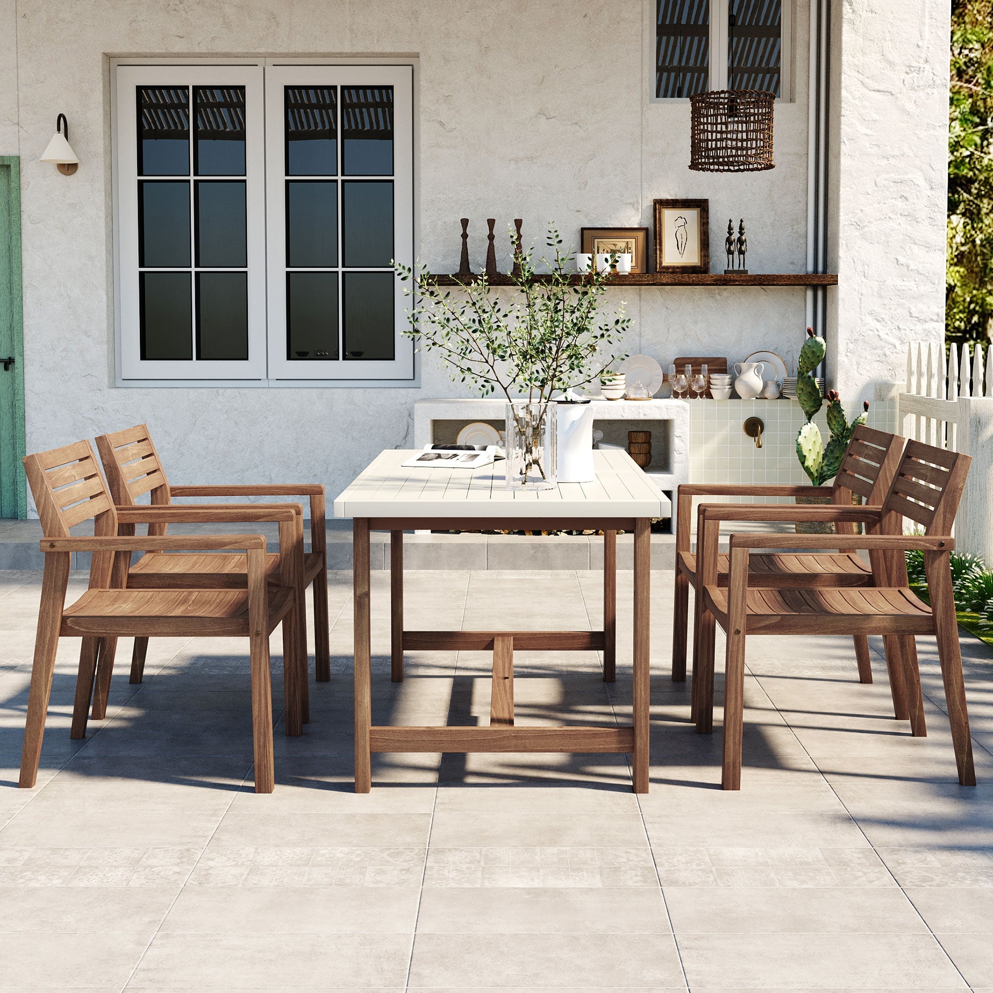 U_STYLE 5-Piece Outdoor Acacia Wood Dining Set by HouseOfZazla
