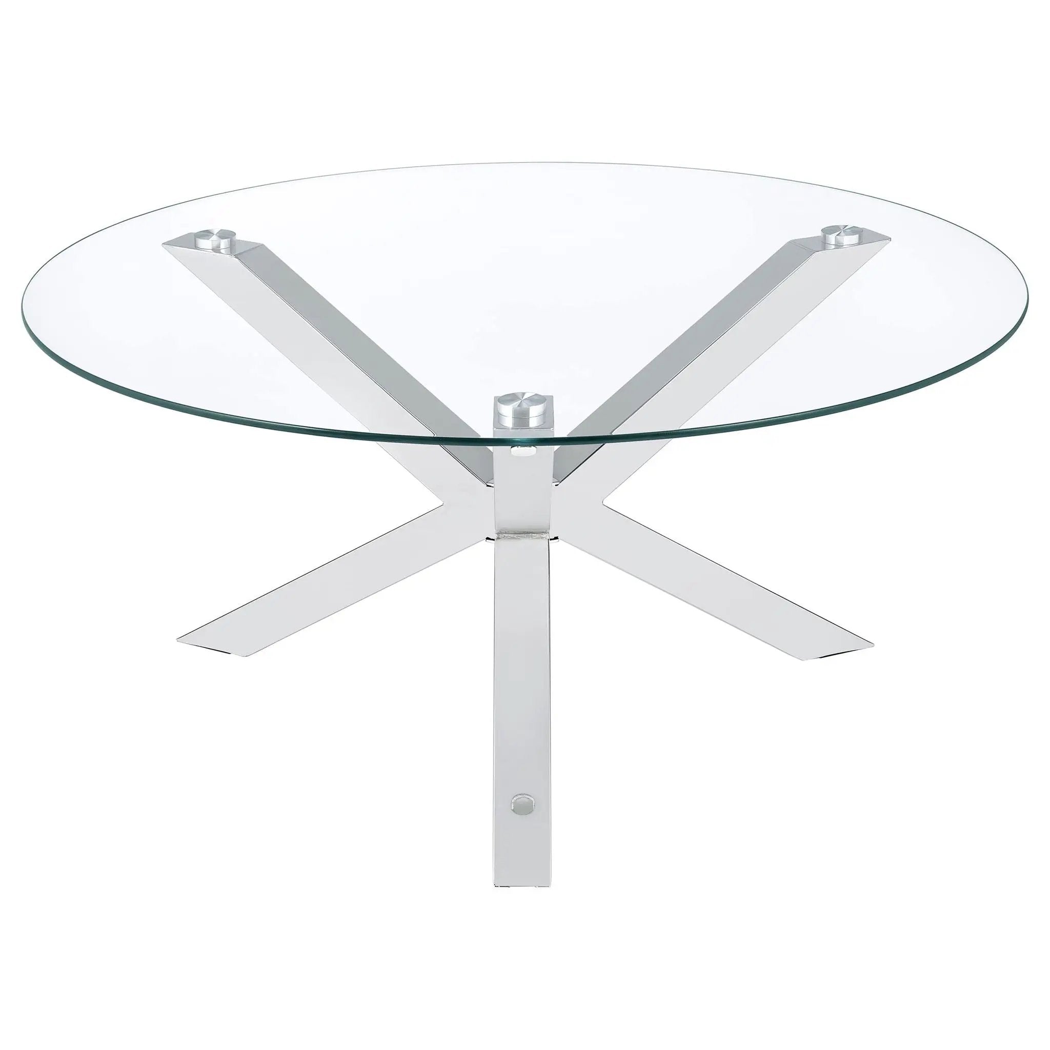 Kenzie Round Tempered Glass Top Cocktail Coffee Table Chrome by Unique Piece Furniture