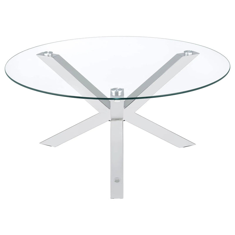 Kenzie Round Tempered Glass Top Cocktail Coffee Table Chrome by Unique Piece Furniture