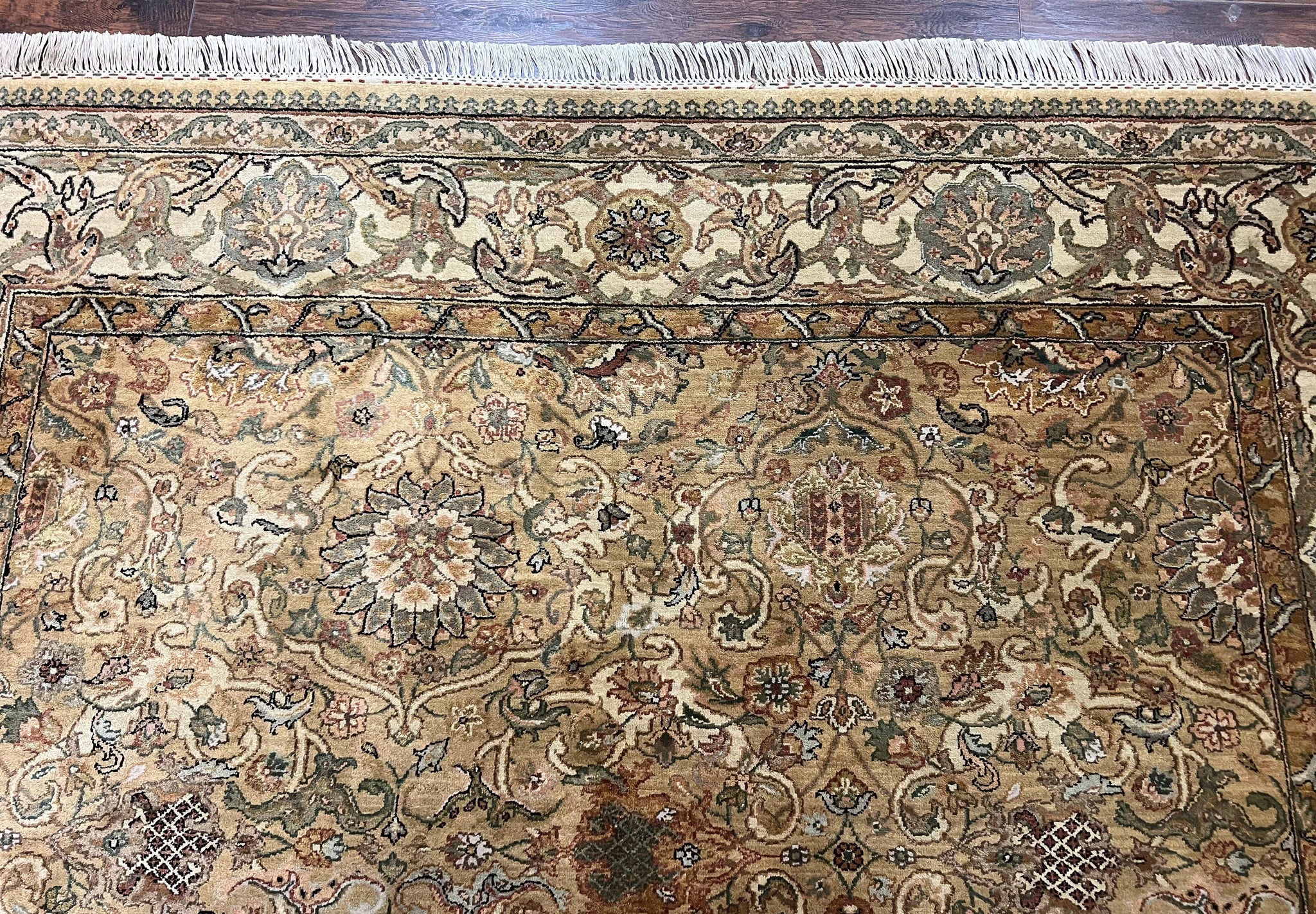 Indo Mahal Rug 8x10, Indian Jaipur Rug 8 x 10 ft, Wool Indo Persian Carpet, Handmade Traditional Floral Area Rug, Olive Green, Vintage Rug by Jewel Rugs