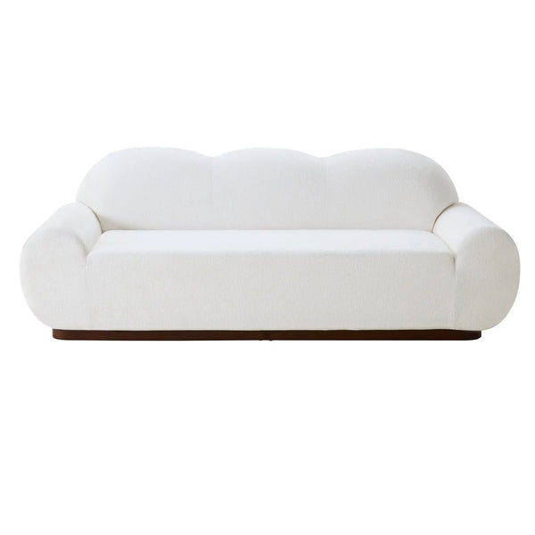 88 in. Round Arm Cloud Curved 3-Seater Modern Upholstered Chenille Sofa, Snow