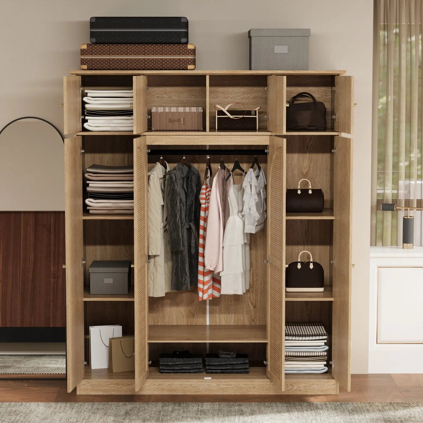8 Door Armoire Wardrobe With Adjustable Shelves And Hanging Rod by Unique Piece Furniture