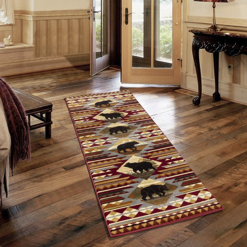 Nature's Nest - 5'3" X 7'3" Lodge Area Rug Polypropylene - Multi, Red by HouseOfZazla