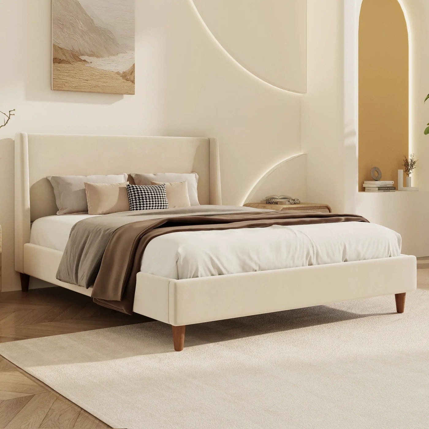 Upholstered Modern Platform Bed With Wingback Headboard by HouseOfZazla