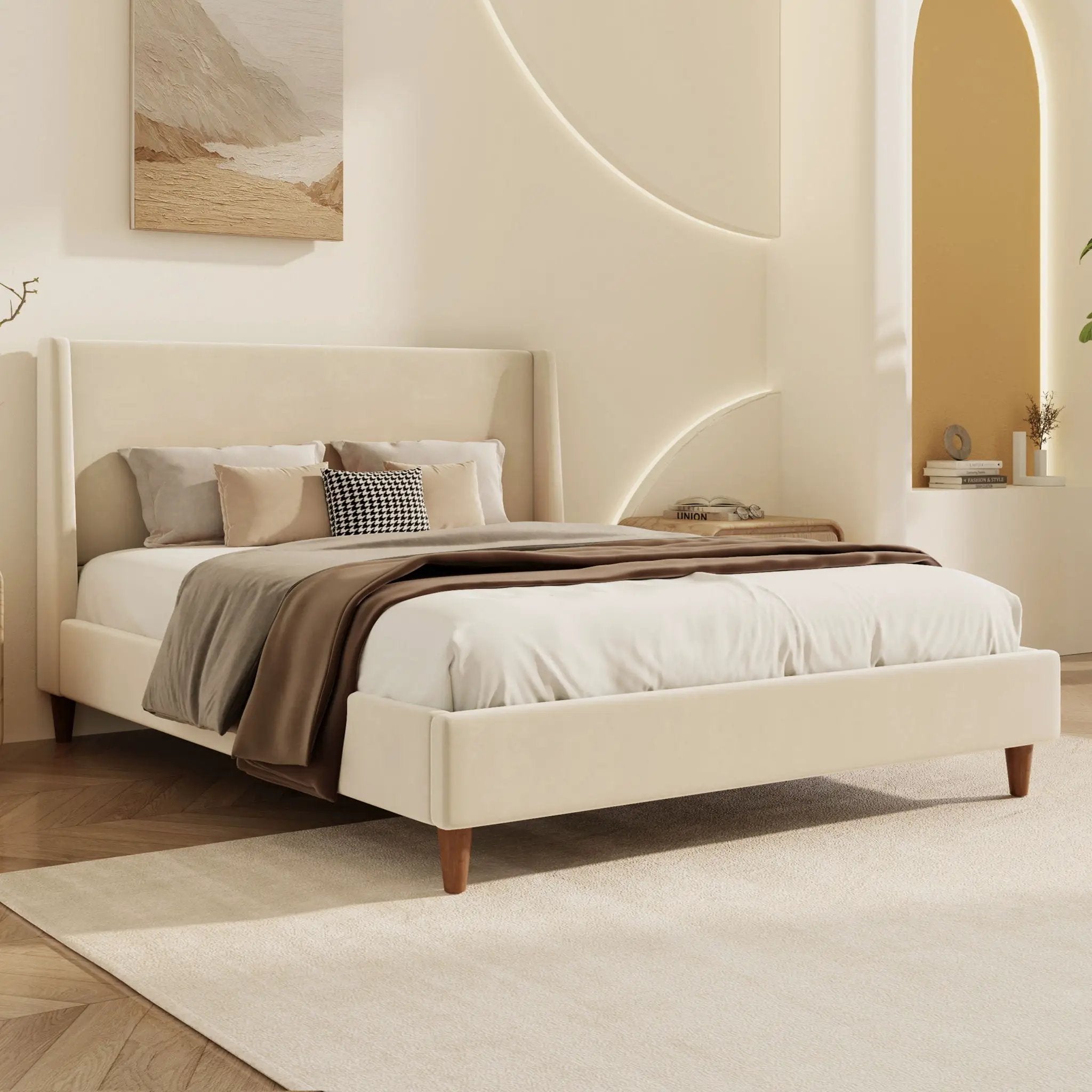 Upholstered Modern Platform Bed With Wingback Headboard by HouseOfZazla