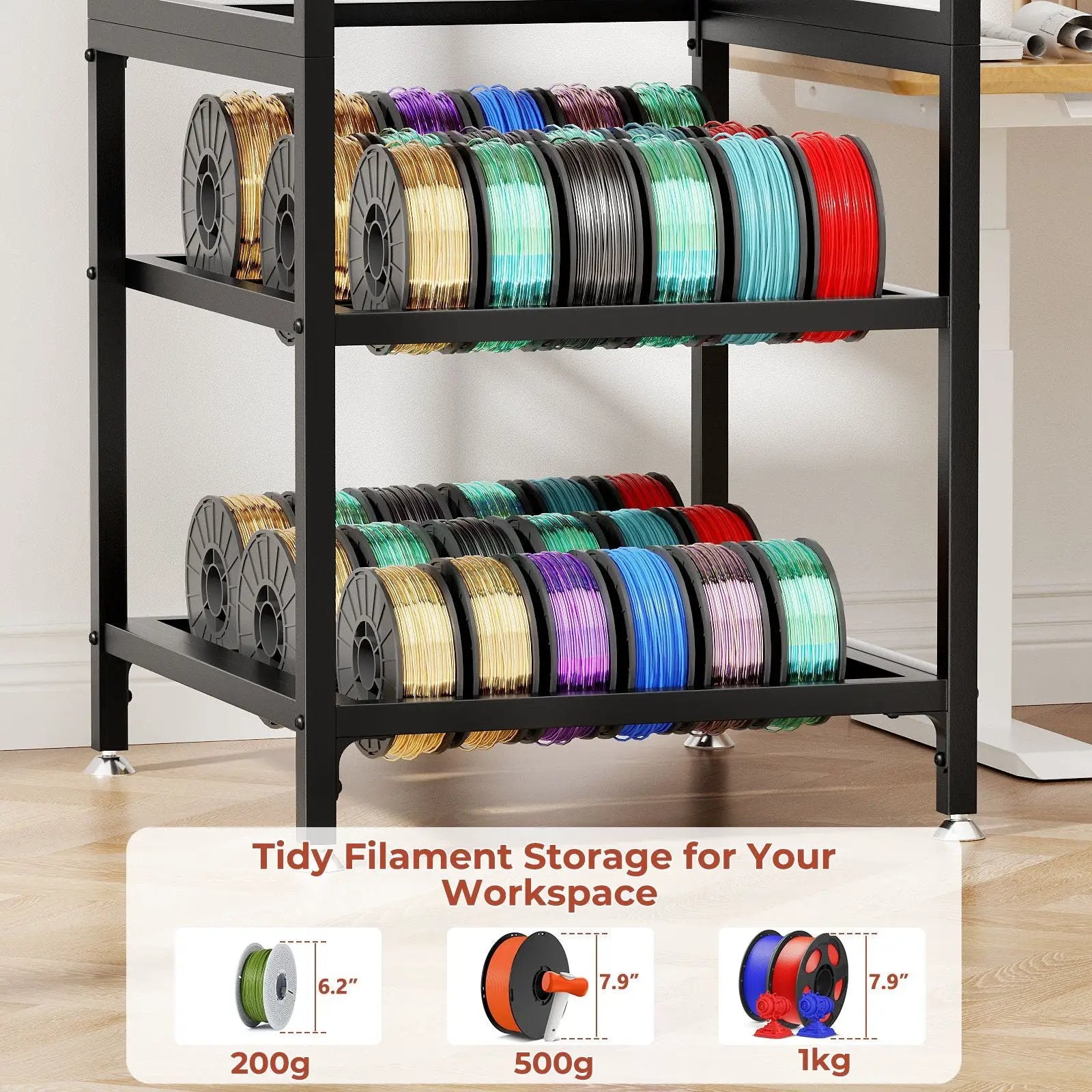 3D Printer Stand With Filament Storage, T-Type Holder, Built In Power Panelб Open Frame Printer Workstation - Black by HouseOfZazla