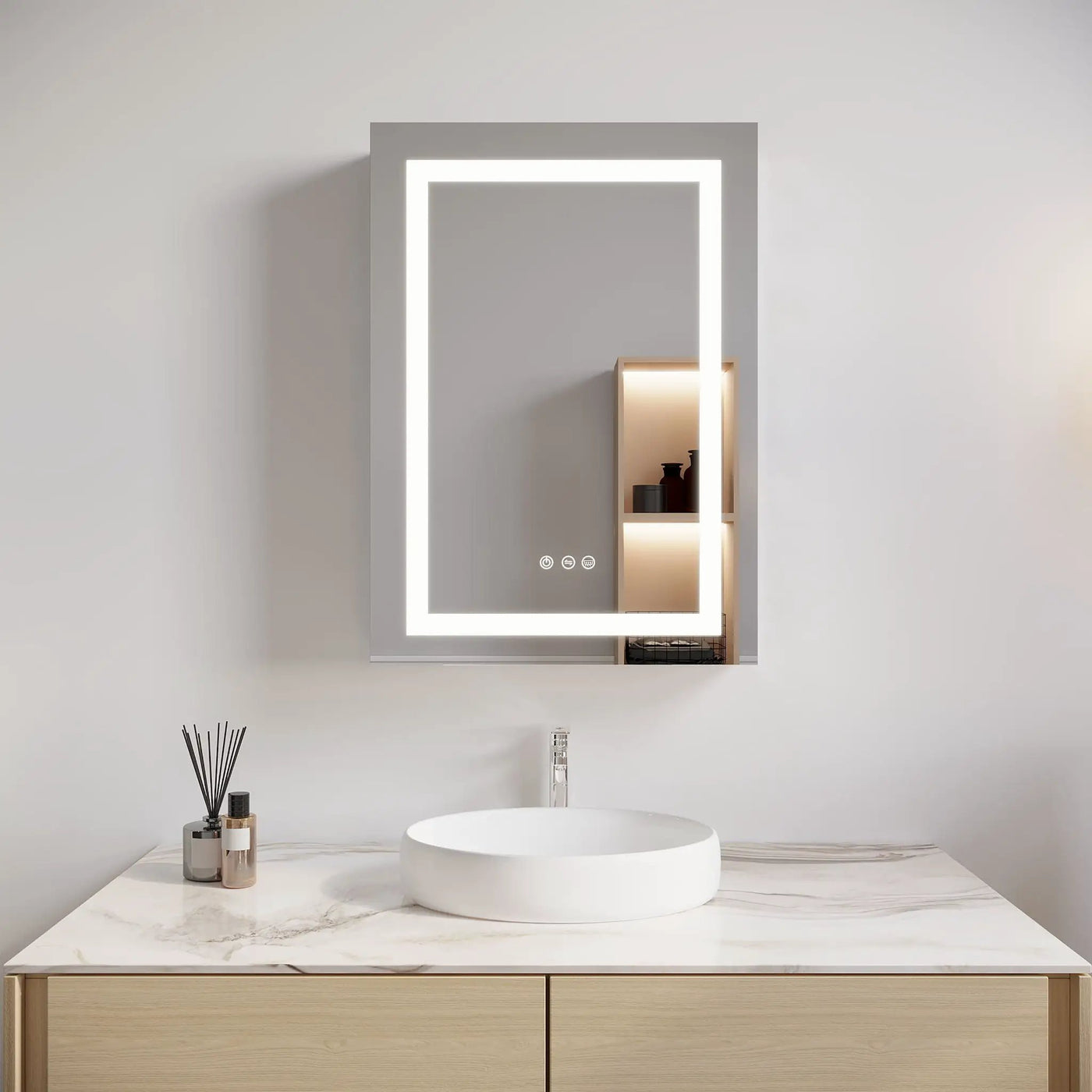 Bathroom Medicine Cabinet With LED Mirror, Anti-Fog, Waterproof, 3000K~6000K Single Door Lighted Bathroom Cabinet With Touch Swich by HouseOfZazla
