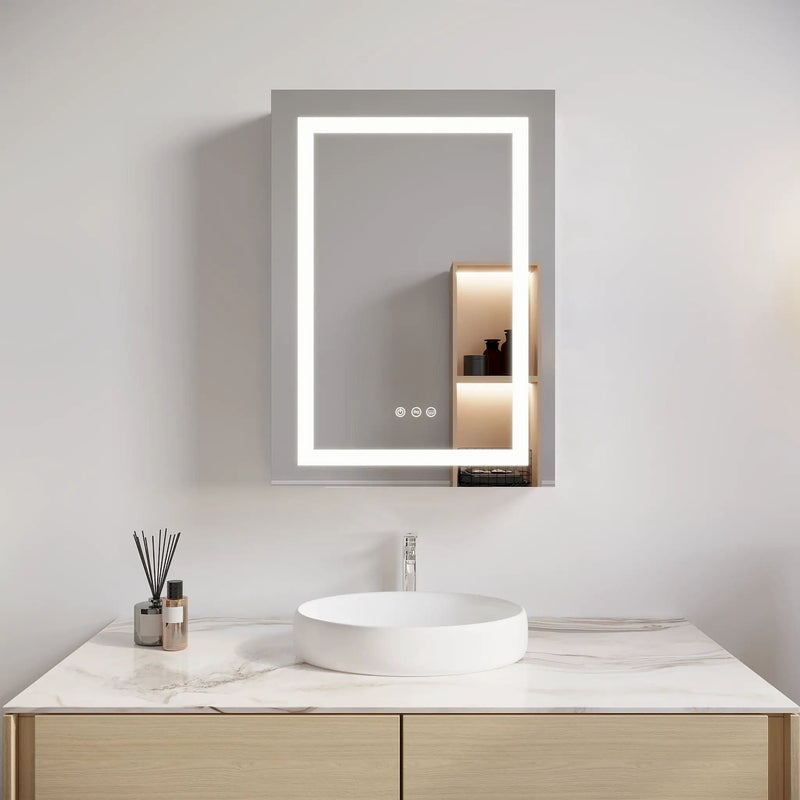 Bathroom Medicine Cabinet With LED Mirror, Anti-Fog, Waterproof, 3000K~6000K Single Door Lighted Bathroom Cabinet With Touch Swich by Unique Piece Furniture
