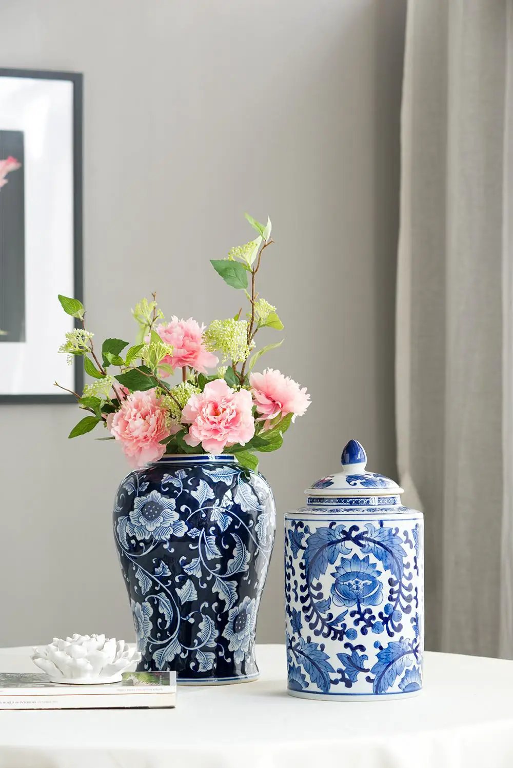 9.5x9.5x18" Porcelain Decorative Ginger Jar by HouseOfZazla