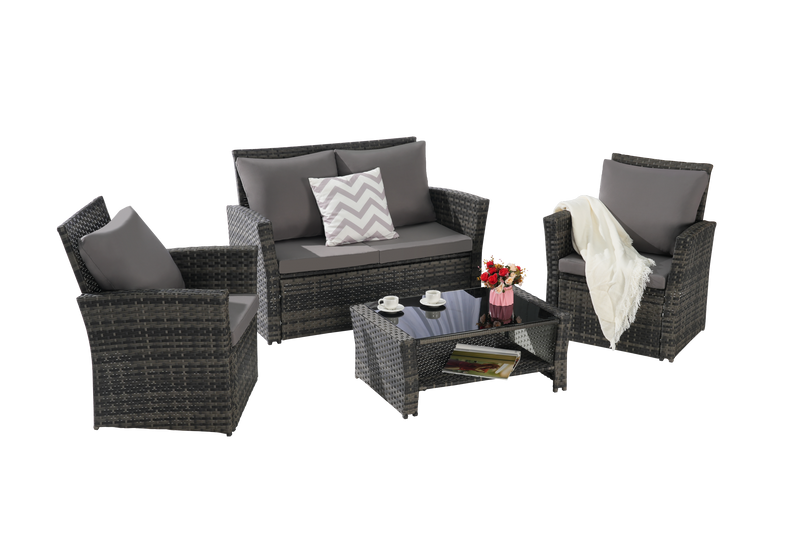 4 Pieces Outdoor Patio Furniture Sets Garden Rattan Chair Wicker Set by HouseOfZazla