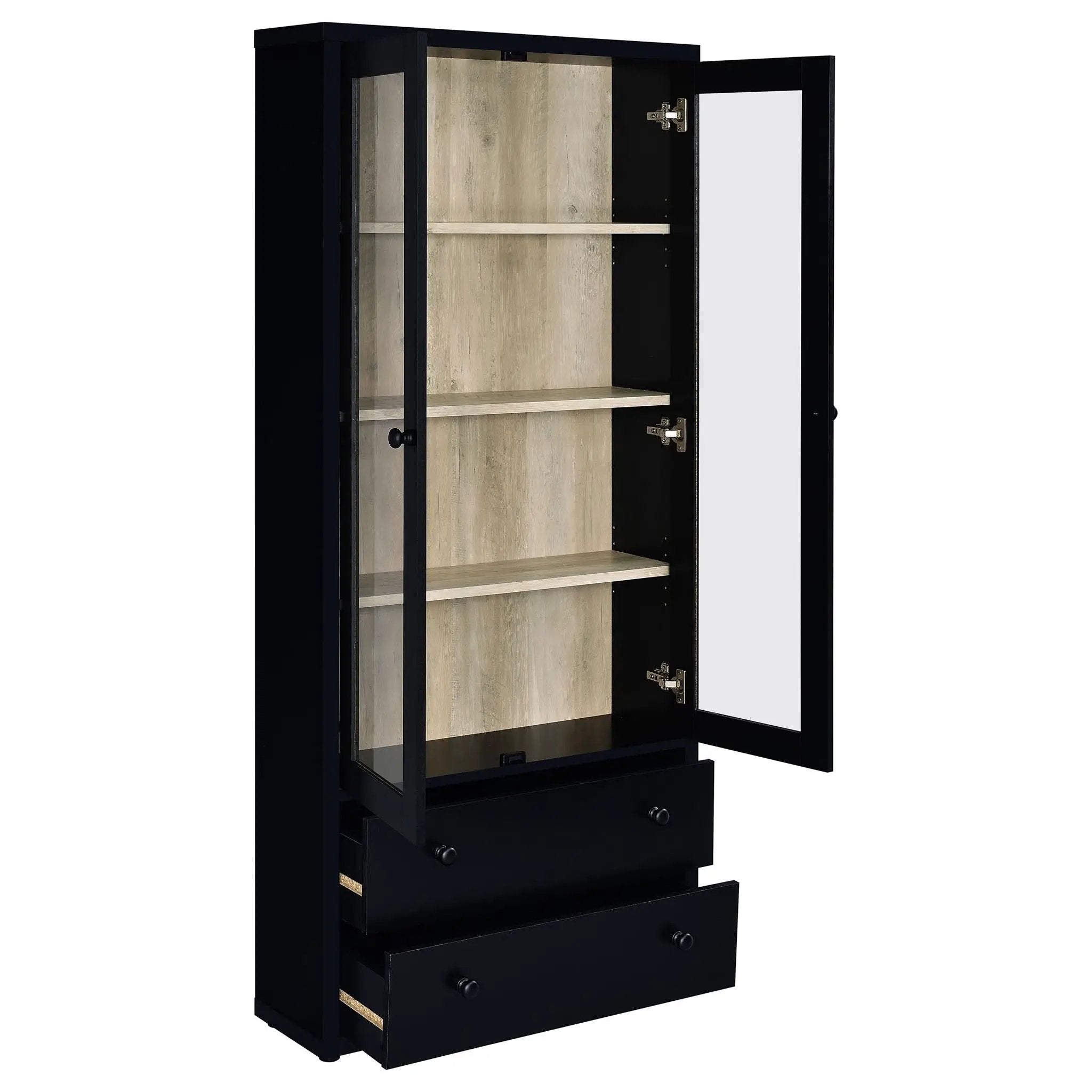 Hawthorne 4-shelf Glass Door Cabinet with Drawers Black by Unique Piece Furniture
