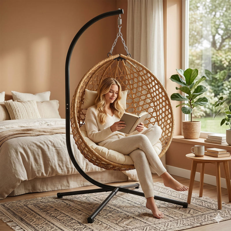 Folding PE Rattan Hanging Egg Chair with Stand by HouseOfZazla