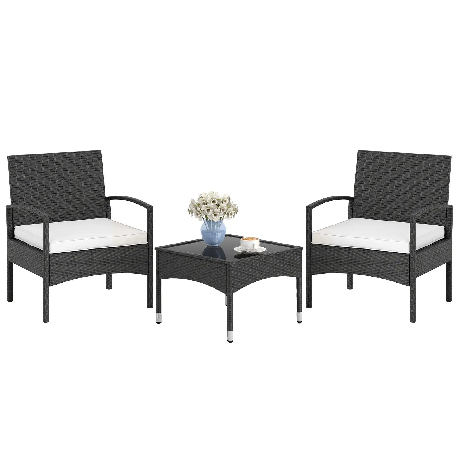 3-Piece Patio Furniture Set Rattan Bistro Chairs with Table-Beige by DirectDeals