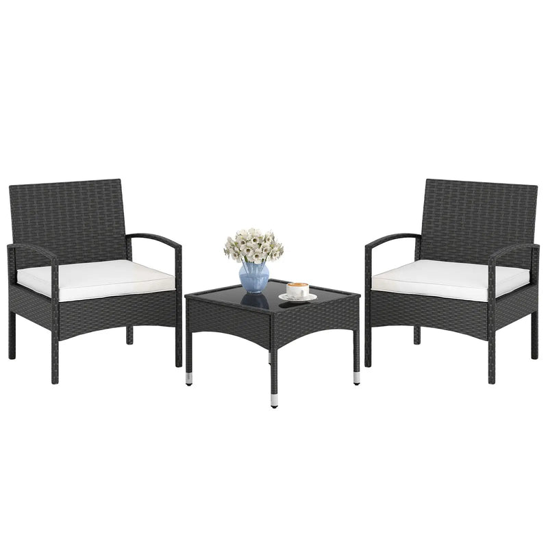 3-Piece Patio Furniture Set Rattan Bistro Chairs with Table-Beige by DirectDeals