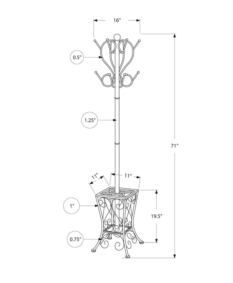 Coat Rack, Hall Tree, Free Standing, 8 Hooks, Entryway, Umbrella Holder, Transitional - Black by Unique Piece Furniture