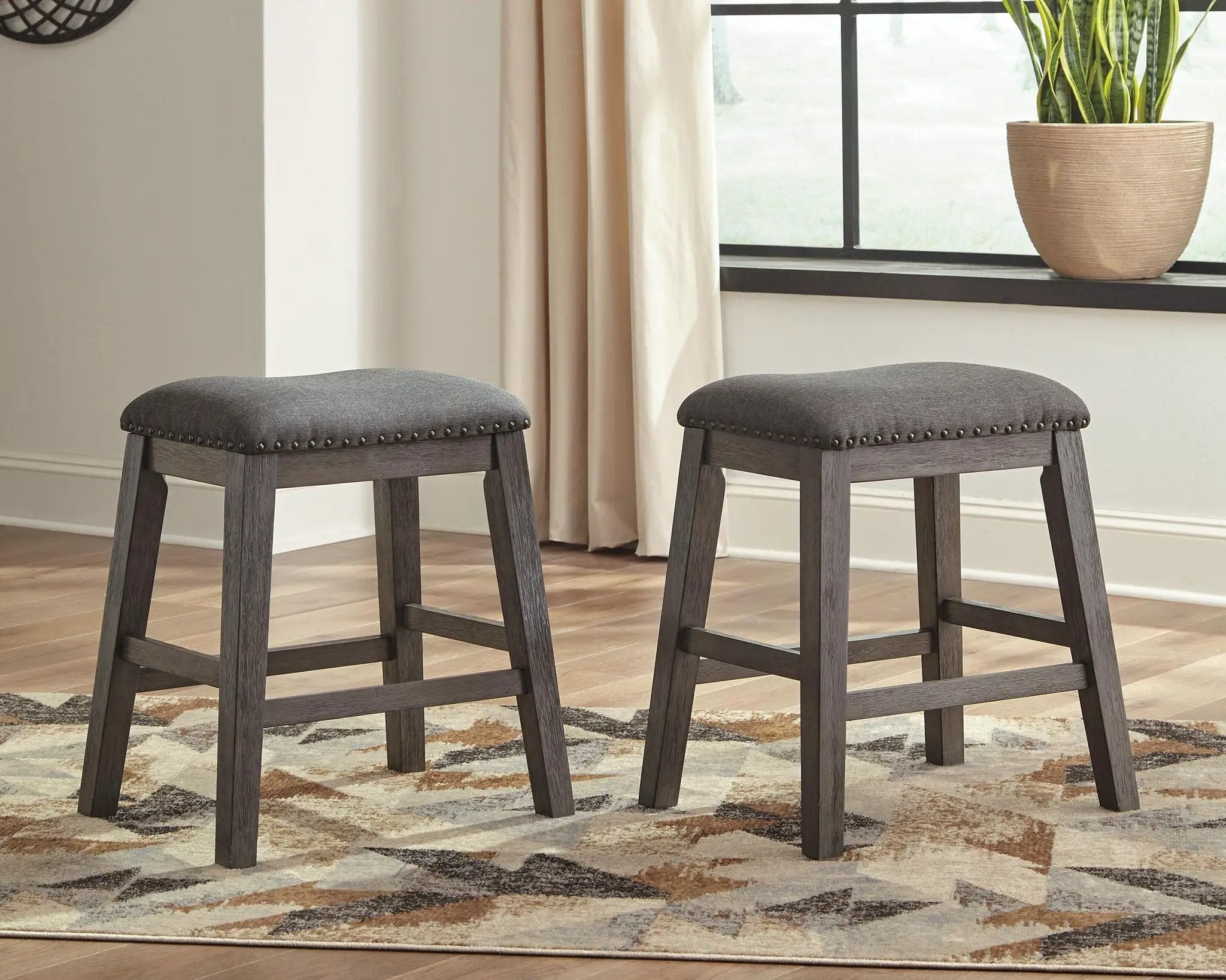 Caitbrook - Upholstered Stool (Set of 2) - Gray by Unique Piece Furniture