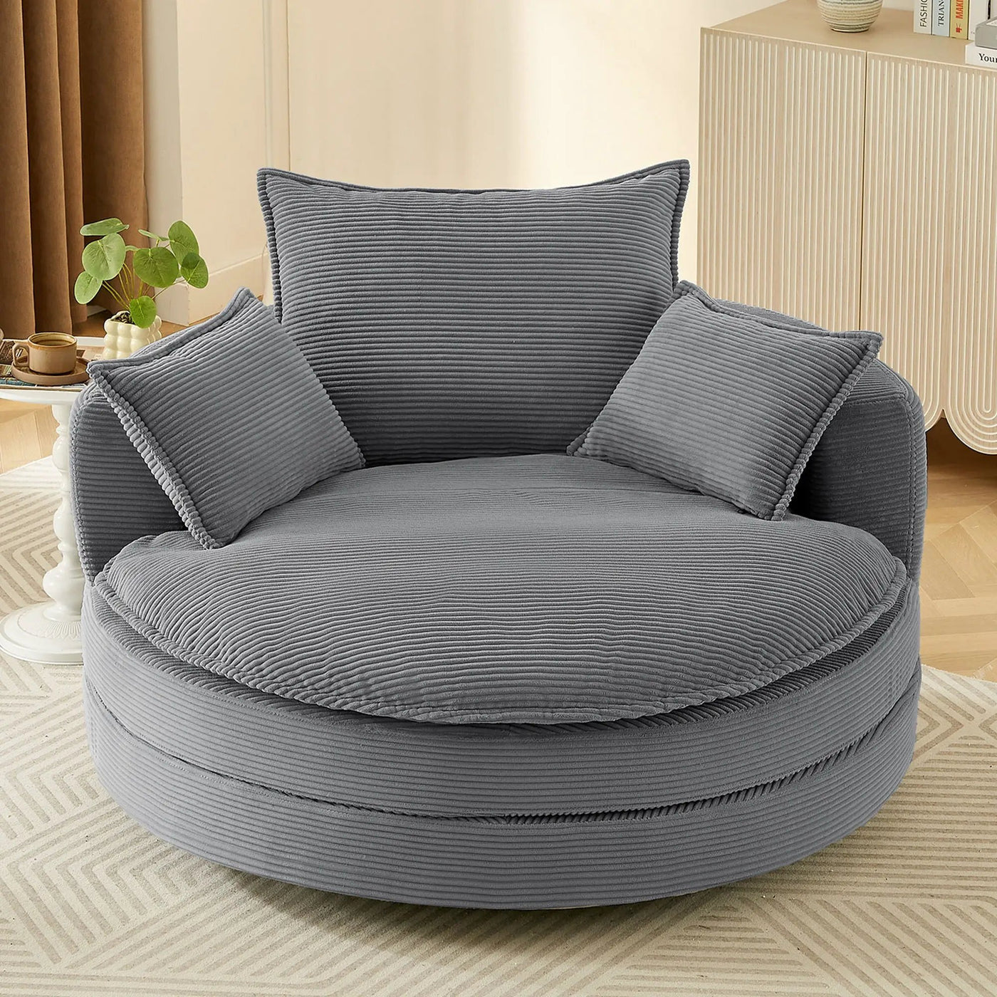 360° Swivel Accent Barrel Chair With Dual Layer Cushion And 3 Removable Pillows by HouseOfZazla