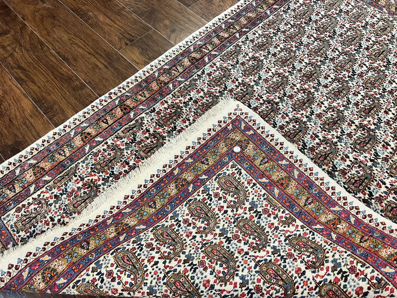 Persian Rug 4x6, Mashad Kashmar Rug, Boteh Paisley Design, Allover Repeated Pattern, Ivory Hand Knotted Vintage Semi Antique Persian Oriental Carpet by Jewel Rugs