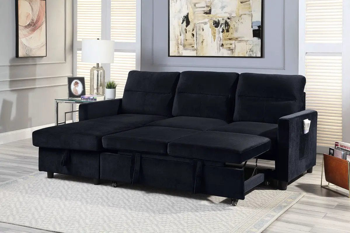 Ivy - Reversible Sleeper Sectional Sofa With Storage Chaise And Side Pocket by HouseOfZazla