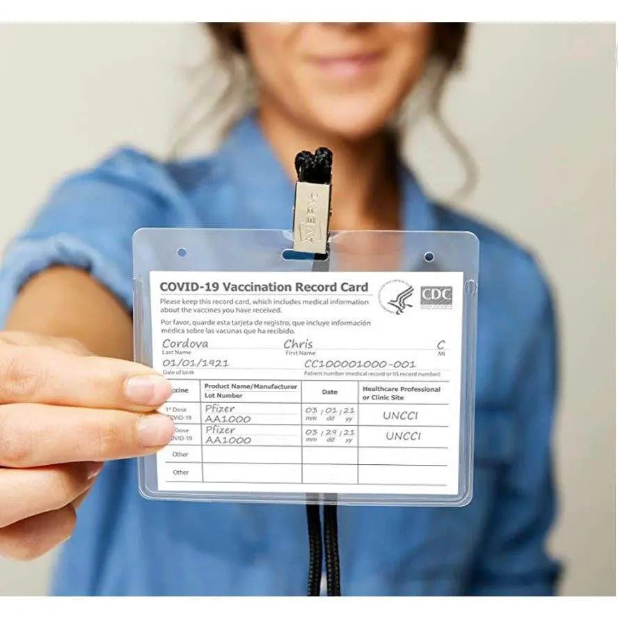 Avery CDC Vaccine Card Holders and Lanyards, 4" x 3", Landscape, 5 Prepunched ID Card Holders and Lanyards (02913)e by Selzalot