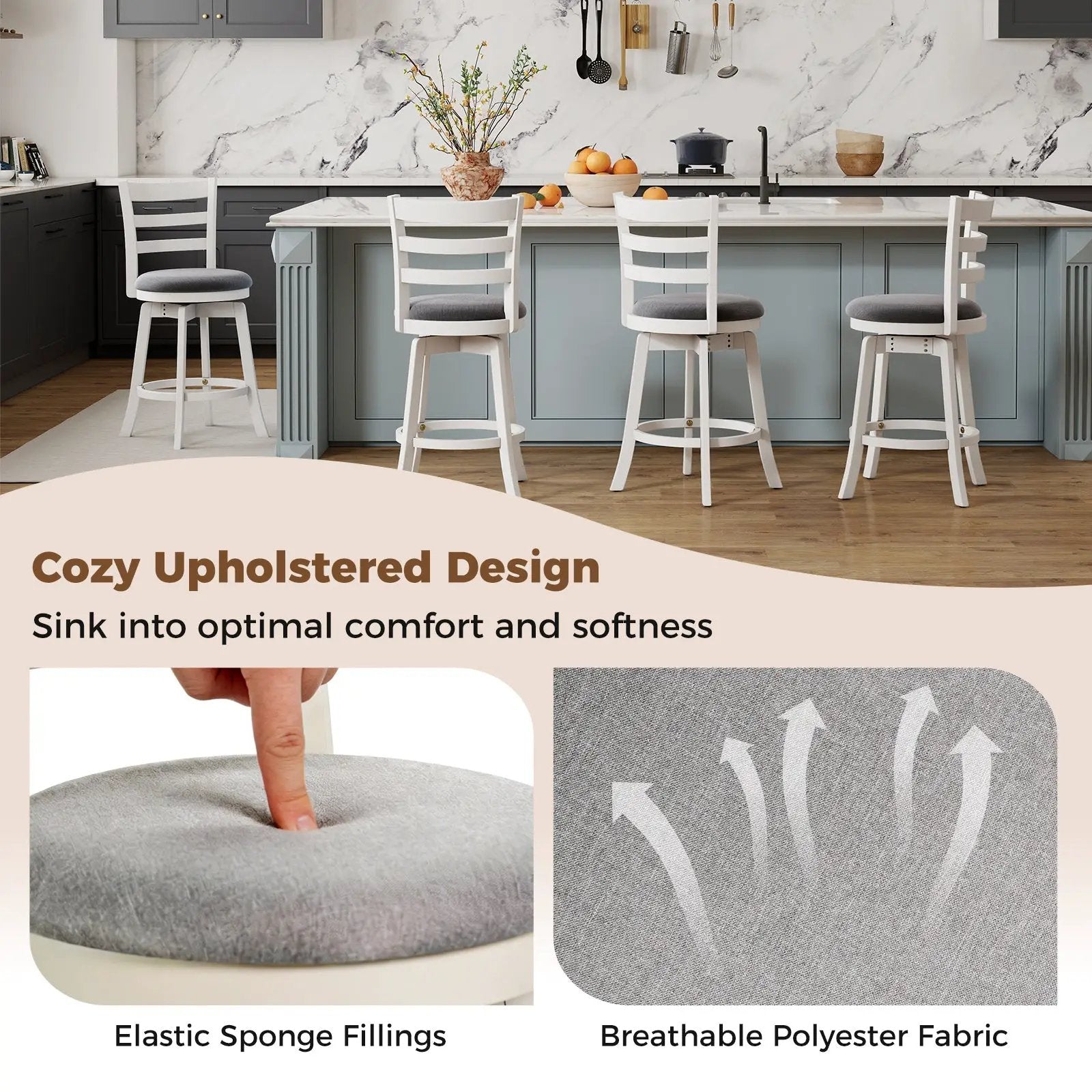 25"/30.5" Swivel Barstools Set of 2 360¬∞ Rotating Bar/Counter Height Chairs with Upholstered Seat by DirectDeals