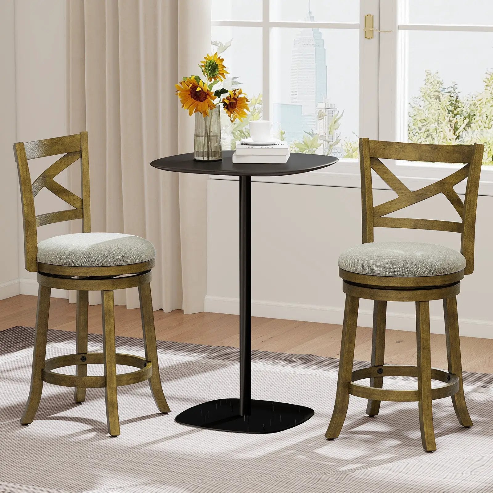 25/30 Inch Swivel Bar Stools Set of 2 with Backrests and Wood Frame by DirectDeals