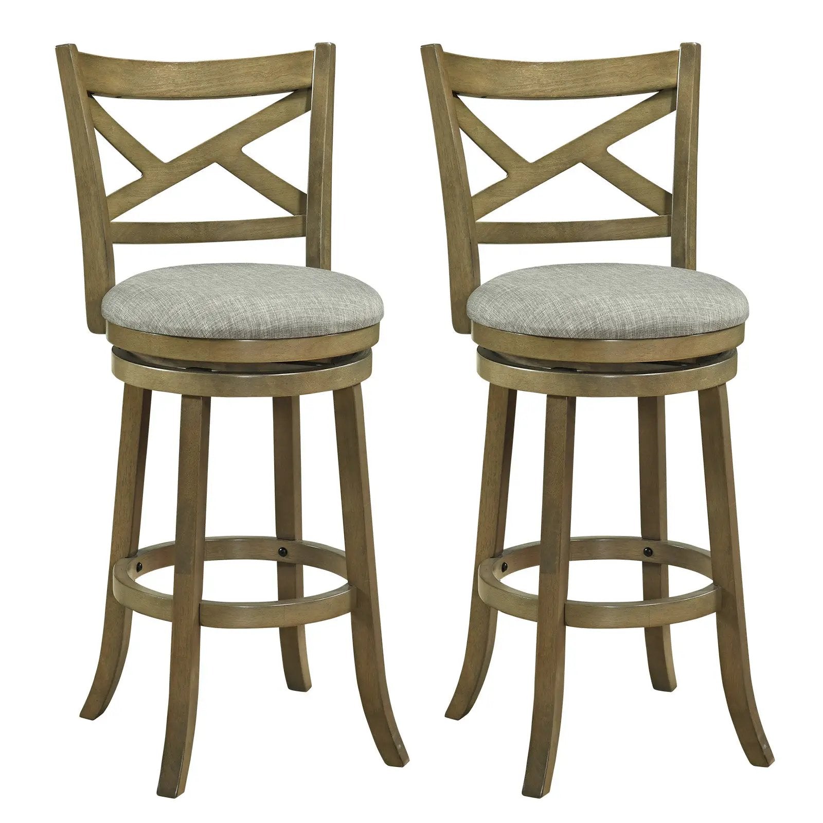 25/30 Inch Swivel Bar Stools Set of 2 with Backrests and Wood Frame by DirectDeals