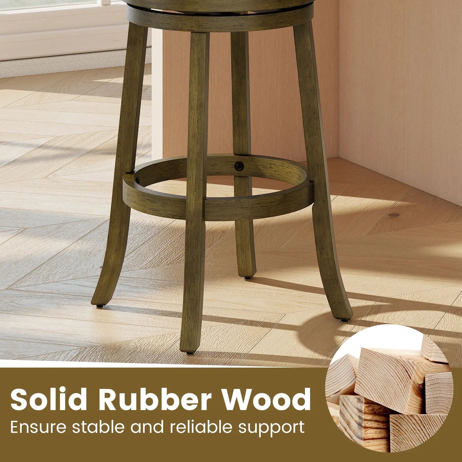 25/30 Inch Swivel Bar Stools Set of 2 with Backrests and Wood Frame by DirectDeals