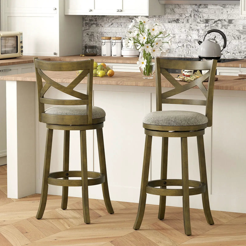 25/30 Inch Swivel Bar Stools Set of 2 with Backrests and Wood Frame by DirectDeals