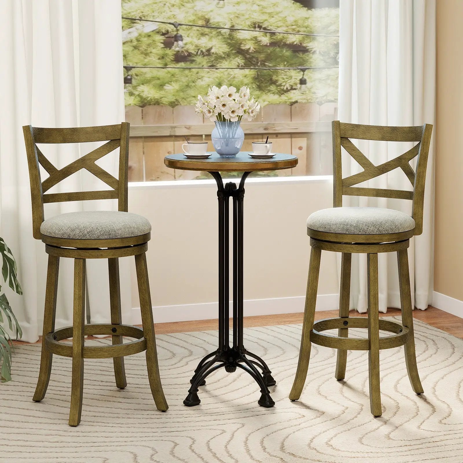 25/30 Inch Swivel Bar Stools Set of 2 with Backrests and Wood Frame by DirectDeals