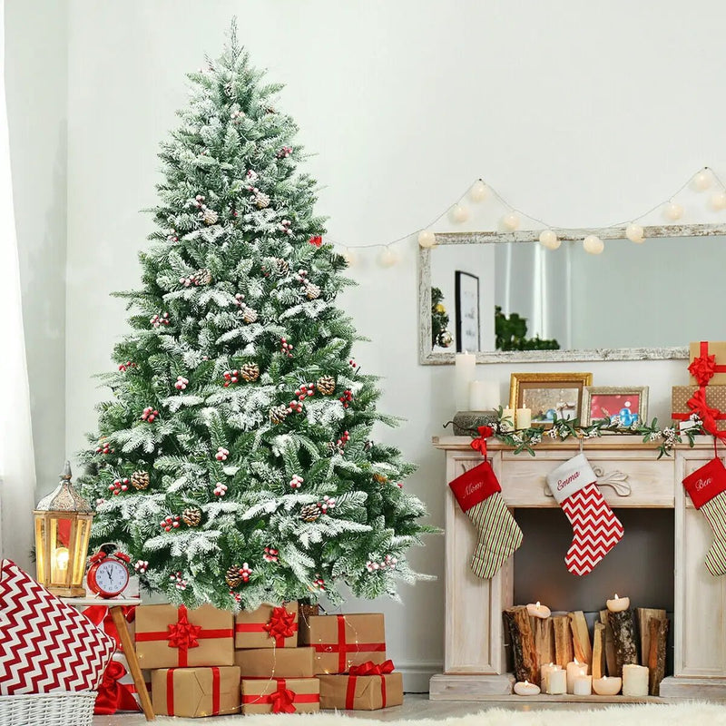6.5 Feet Pre-lit Snow Flocked Hinged Artificial Christmas Tree by DirectDeals