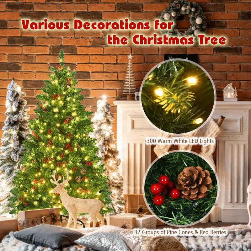 4.5 Feet Pre-lit Hinged Christmas Tree with 300 LED Lights by DirectDeals